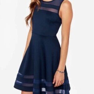 Lulu's Sleeveless Navy Blue  Stretch Fit and Flare Dress - Size Medium